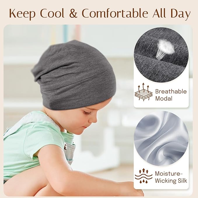 OLESILK Silk Baby Bonnet 6-12 Months: 100% Mulberry Silk & Modal, Anti-Frizz for Curly Hair, Adjustable Fit Growing Toddler