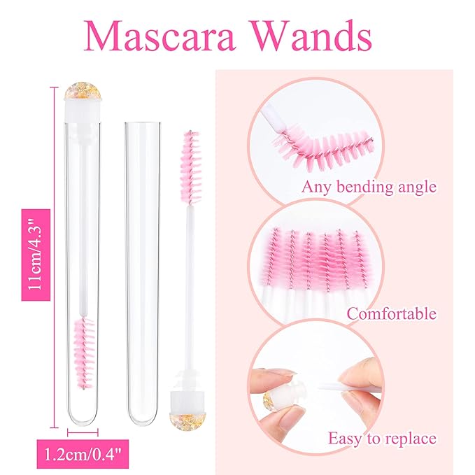 Dming 50pcs Eyelash brush Lash Wand Makeup tool Eyelash Extension supplies Cleaning brush Diamond Mascara foil pink