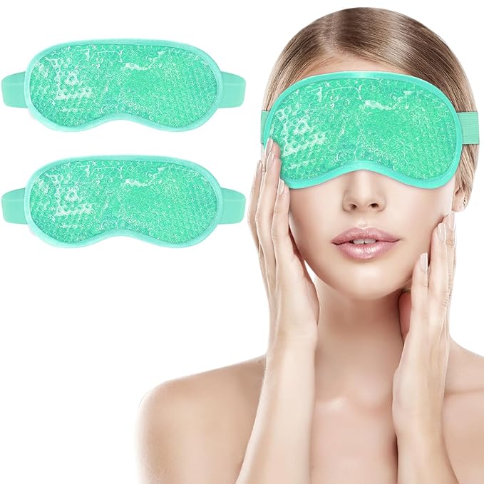 candyfouse 2Pack Cold Cooling Eye Mask, Reusable Hot Colder Therapy Gel Bead with Plush Backing for Puffiness Migraine Stress Relief Skin Care Dry Eyes