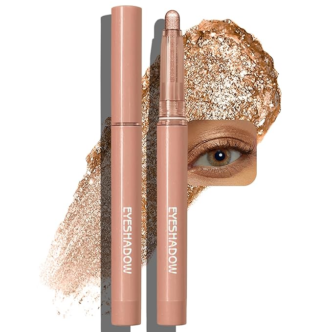 Glitter Eyeshadow Stick Metallic Chrome Finish, Shimmer Cream Eye Shadow Stick Long Lasting Holographic Color Sparkle Multi-Use Eye Brightener Highlighter Makeup Blendable Eyeliner Pencil, 10#
