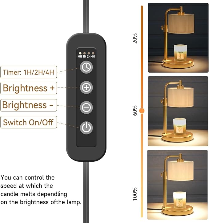 Candle Warmer Lamp with Timer, Candle Wax Warmer Adjustable Height Candle Lamp Warmer for Jar Candles, Christmas Gifts House Warming Gifts for Women(Gold-Upgrade)