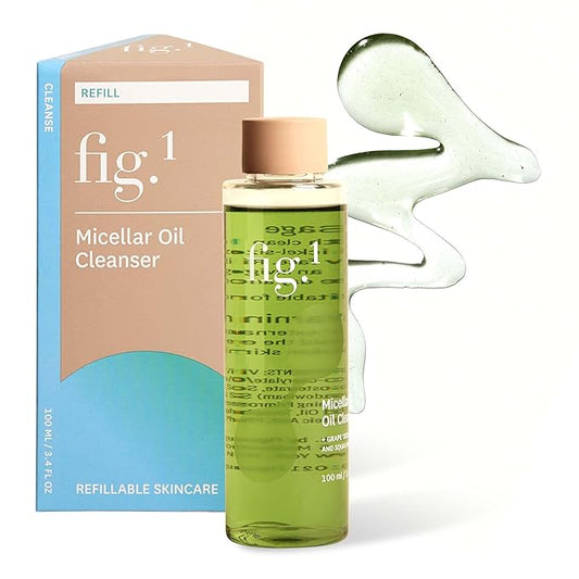 Fig.1 Micellar Oil Cleanser Refill for Face - Makeup Remover Cleansing oil, Facial Cleanser - Squalane & Grapeseed Oil Formula, Cleanse without Clogging Pores, Acne-Prone Facial Skincare, 3.4 Fl/Oz