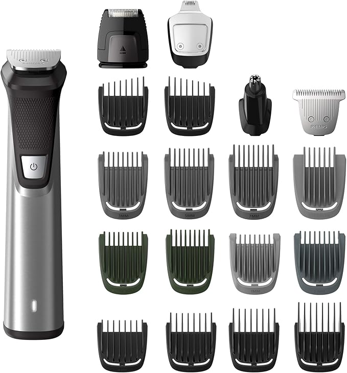 Norelco Philips Multigroom Series 7000 23 Piece Mens Grooming Kit, Trimmer for Beard, Head, Body, and Face - NO Blade Oil Needed, MG7750/49