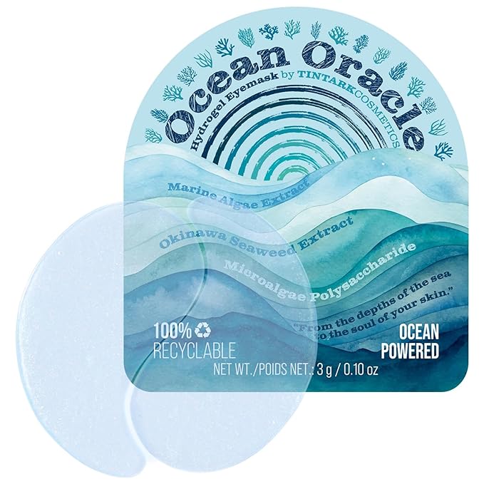 Tintark Ocean Oracle Hydrating Hydrogel Eye Patches 28 Pairs, 5-Min Soothing Eye Masks with Marine Algae & Seaweed Blend, Rejuvenating Eye Pads for Tired Eyes, Spa Relaxation Gifts for Women & Men