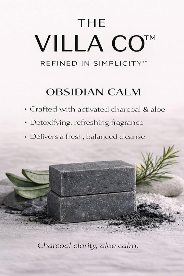 The Villa Co - Obsidian Calm | 4.5oz Exfolidating Body Bar for Men | Artisan Made in USA | Natural Ingredients | Activated Charcoal