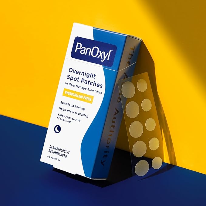 PanOxyl PM Overnight Spot Patches, Clear Hydrocolloid Blemish Dots, Hydrocolloid Patches, Help Manage Blemishes, Helps Avoid Scarring by Preventing Picking, Vegan, Latex-Free, Fragrance-Free, 80ct