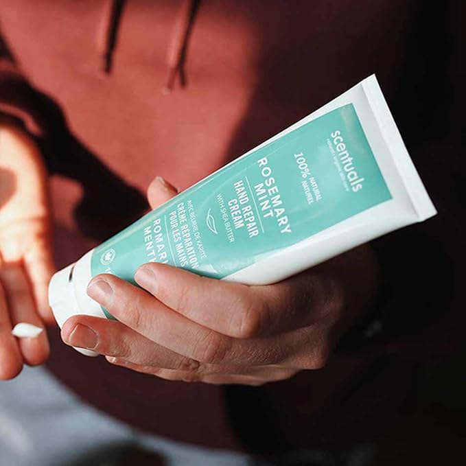 Hand Cream with Rosemary & Mint Essential Oil, Shea Butter, Cocoa Butter, Argan & Almond oil, Vitamin E and Aloe Vera, for Moisturizing Dry Hands, Cruelty Free, Natural Skin Care, 100 ml, 3.4 fl.oz