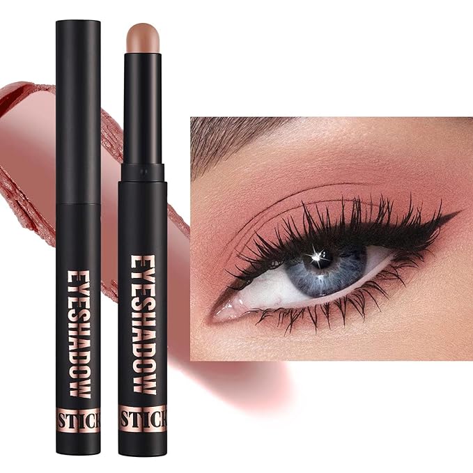 Medium Warm Brown Matte Eyeshadow Stick Makeup, Cream Eye Shadow Pencil, High Pigmented Crease proof Glitter Eye Shadow Brightener Stick, Waterproof Long Lasting Eye Highlighter Eyeline
