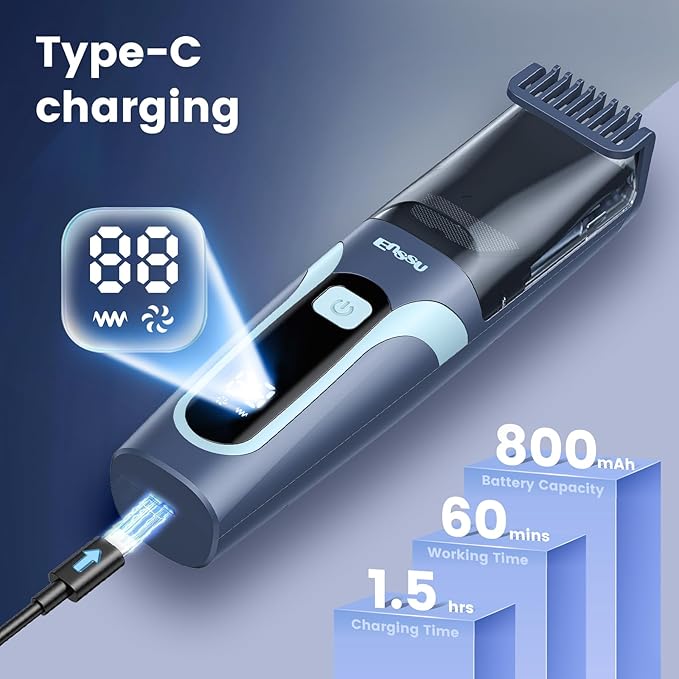 Beard Trimmer for Men - Vacuum Mustache Trimmer with Adjustable 20 Length Setting for Less Mess,IPX7 Waterproof Rechargeable Electric Mens Beard Trimmer for Precision Facial Hair, Sideburns