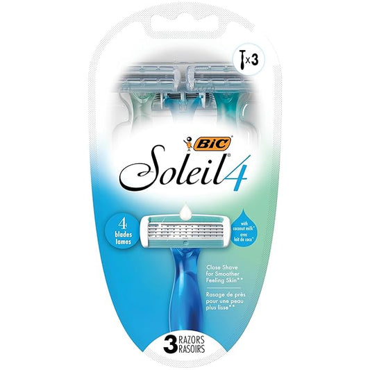 BIC Soleil Comfort 4-Blade Disposable Razors for Women Sensitive Skin Razor for a Smooth and Close Shave, 3 Piece Razor Set (Pack of 2)
