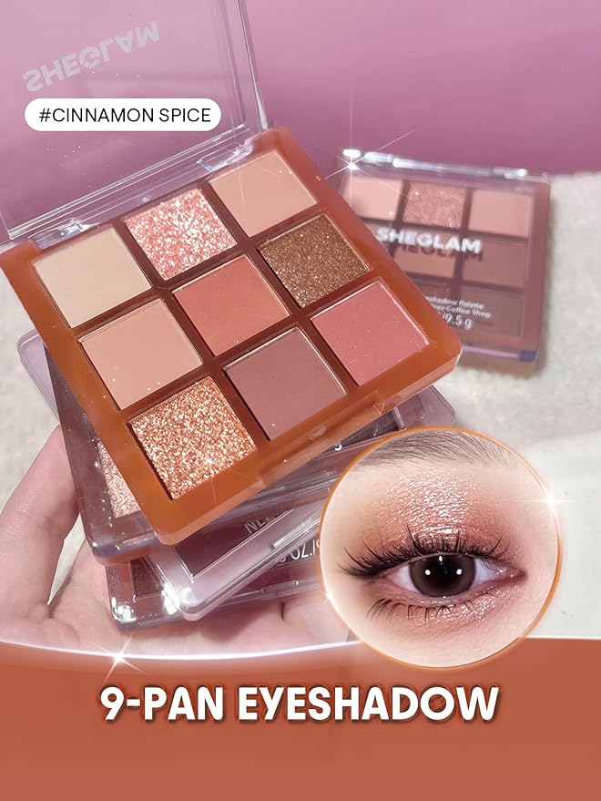 SHEGLAM Eyeshadow Palette 9-Color Ultra-pigmented Shimmer & Matte Shades, Vegan & Cruelty-free-Cinnamon Spice