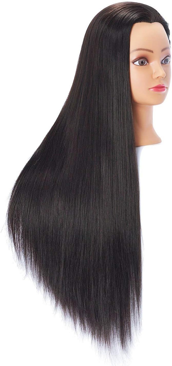 Hairingrid 26"-28" Mannequin Head Hair Styling Training Head Manikin Cosmetology Doll Head Synthetic Fiber Hair and Free Clamp Holder (Black)