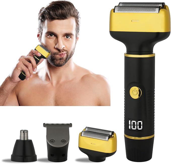 Electric Razor for Men & Women, 3-in-1 Cordless Rechargeable Foil Shaver with LED Display, Waterproof Wet & Dry Painless Body Razor for Face, Nose, and Ear Hair – Travel Friendly (Black)
