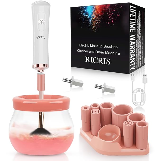 RICRIS Electric Makeup Brush Cleaner and Dryer Machine - Super Fast Clean and Dry Make Up Brushes - Automatic Cosmetic Brush Spinner Washer Tools