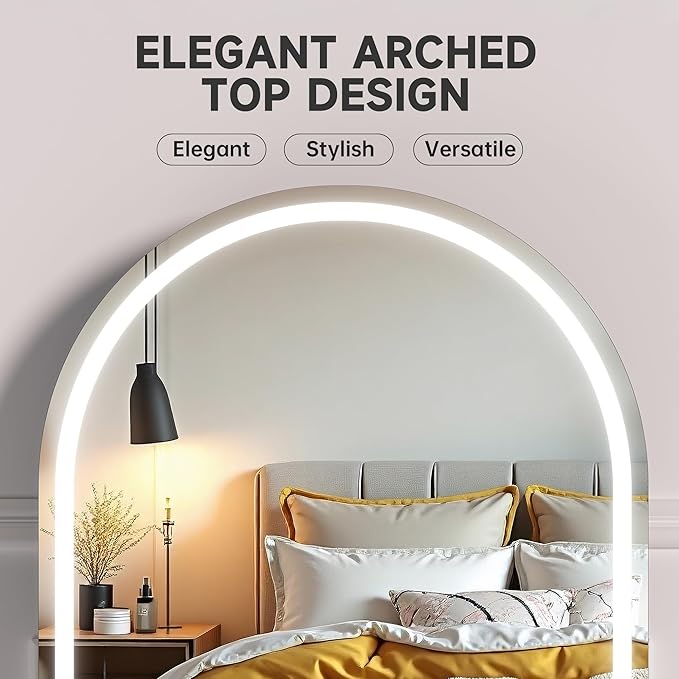 MINISO Vanity Mirror with Lights-12" x 14" Arched Makeup Mirror with 3 Color Lights, Adjustable Brightness,10X Magnification