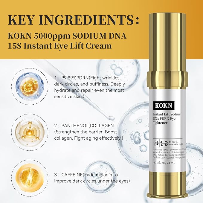KOKN 15S Instant Firmx Eye&Face Cream | Temporary Eye Tightener | Smooths Wrinkles,Puffy Eyes & Bags | 4-IN-1 Skincare| 5000ppm PDRN,Panthenol,Collagen Formula for LongTerm Repair, 0.71 Fl Oz