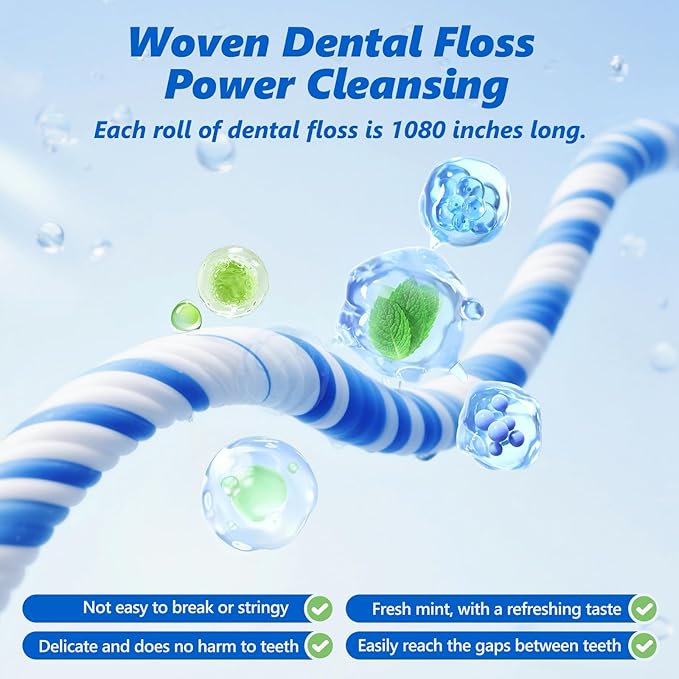 Woven Dental Floss, Expandable Waxed Dental Floss for Gentle,Oral Care Whitening Dental Floss,Plaque Remover for Teeth, Kid-Friendly String Floss,Mint,20 Spools (32.8 yd Each)