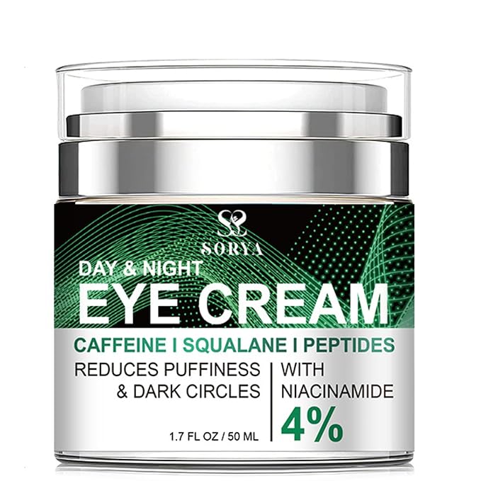 SORYA Caffeine Eye Cream for Dark Circles & Puffiness – Day & Night Under Eye Cream with Niacinamide & Peptides Anti-Aging (1.7 oz)