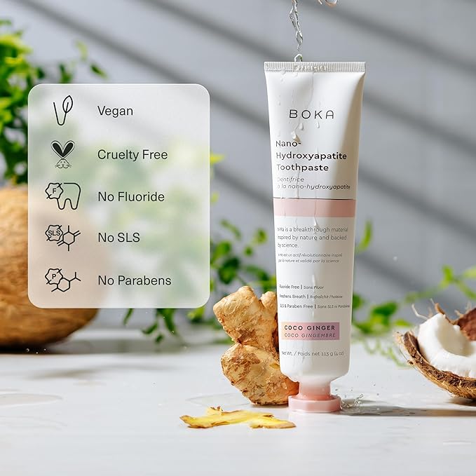 Boka Fluoride Free Toothpaste, Nano Hydroxyapatite Toothpaste, Appropriate for Sensitive Teeth - for Adult, Kids Oral Care - Coco Ginger Flavor, 4 Fl Oz 1Pk US Manufactured (Pack of 2)