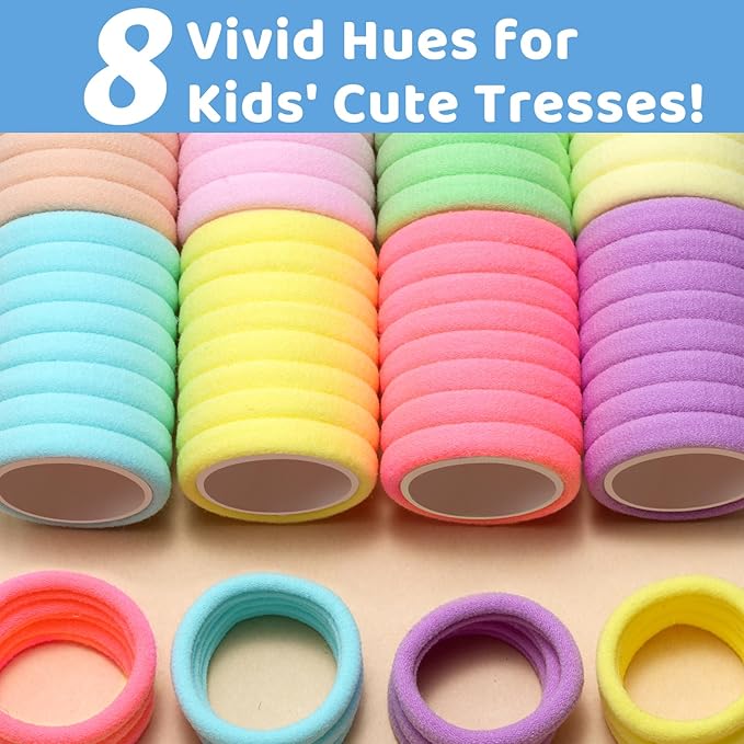 150PCS Baby Hair Ties, IKOCO Small Hair Ties for Little Girls Kids No Crease Seamless Colorful Ponytail Holders,8 Candy Colors