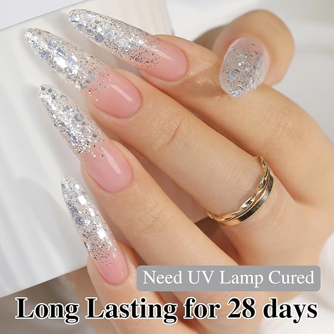 Double Rhythm 0.5Oz Glitter Gel Polish Shimmer Reflective Color for Nail Art Salon DIY Soak Off 15ml Nail Lamp Gel Polish at Home (Silver Sequin-B1017)