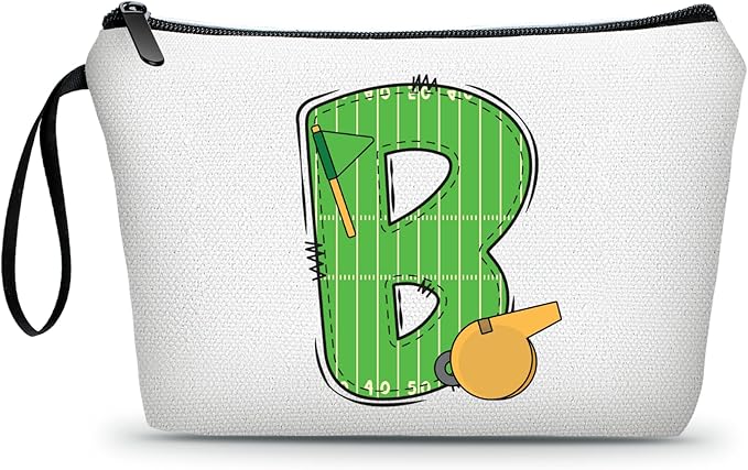 ARIOSEY Football Initial Birthday Graduation Gifts Cosmetic Travel Toiletry Bags Football Accessories Party Favors for Women Girls Daughter Niece Team Coach Friends -B
