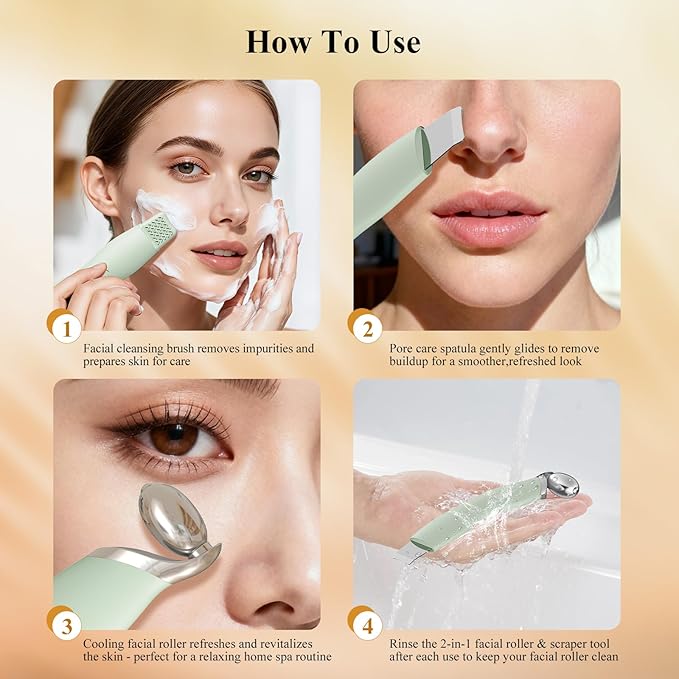 3-in-1 Ice Roller for Face & Eyes – Cooling Facial Roller, Pore Cleansing Tool with 2 Silicone Brushes, Stainless Steel Roller for Puffiness & Pores (Green)