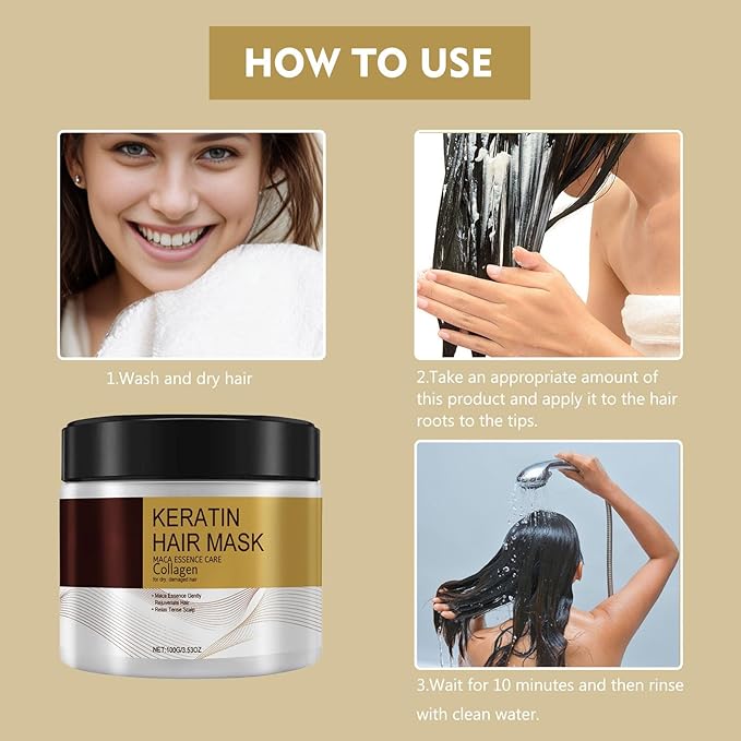 Collagen Hair Mask for Damaged Hair - Deep Repair Conditioning Argan Oil Treatment for Curly or Straight Thin Fine Hair 100ml