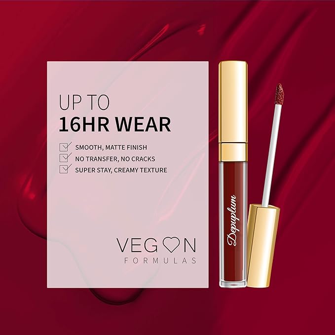 Depuplum Red Lipstick For Women, Color Stay Long Lasting Lipstick Smudgeproof Liquid Lipsticks, Cruelty Free Lip Color (DM16 Danger Kiss)
