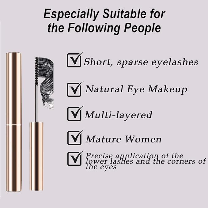 Black & Brown Mascara for Fine Short Lash & Older Women & Mulit-layered Lashes, Ultimate Length Volumizing Lower Bottom Lashes Mascara, Ultra-Precise Slim Adjustable Brush to Any Angle, Smudge-proof