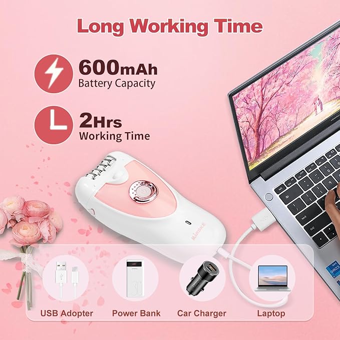 Smooth Glide Epilator for Women, 2-in-1 Facial Epilator for Women with LED, Wet/Dry Hair Remover Device, Portable Electric Lady Shaver for Bikini, Face, Arm, Legs, Armpits