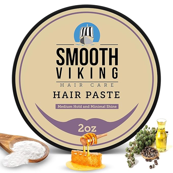 Smooth Viking Hair Paste for Men - Hair Styling Cream with Minimal Shine & Medium Hold Hair Products for Men, Hair Cream for Men, Styling Paste for Textured Messy Hairstyle - Made in USA, 2oz