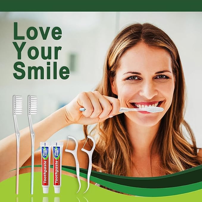 50 Pack Disposable Toothbrushes with Toothpaste Floss Individually Wrapped, 2 Color Toothbrush,10g Toothpaste,Floss Pick,Bulk Toothbrush Kit for Homeless,Airbnb,Hotel,Guest