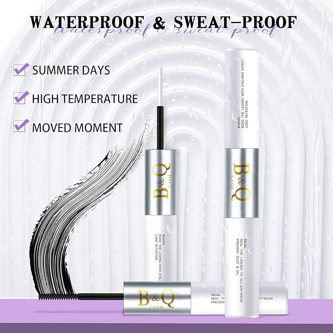 B&Q Lash Bond and Seal: Waterproof Latex-Free Lash Glue & Adhesive with Precision Brush, Clear Quick Dry Formula for Sensitive Eyes, Strong Long Lasting Hold for DIY Fluffy Cluster Lashes Extensions