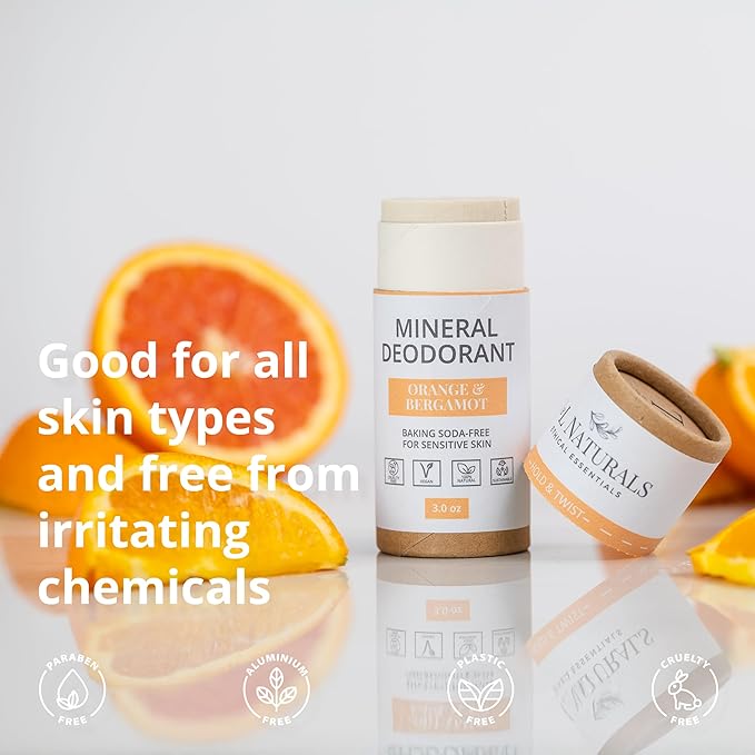 J&L Naturals Mineral Deodorant | Baking Soda-Free, 100% Natural, Sustainable Skin Care | Sensitive Deodorant For Women & Men | Aluminum Free, Vegan, Cruelty-Free (Citrus & Spicy, 3 Oz (Pack of 4))