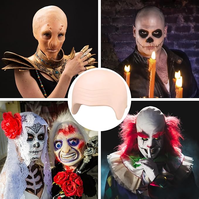 4 PCS Halloween Makeup Latex Bald Cap for Halloween Theme Party Cosplay for adults Women Men Bald Head Wig Cap Bald Hat Costume Accessory