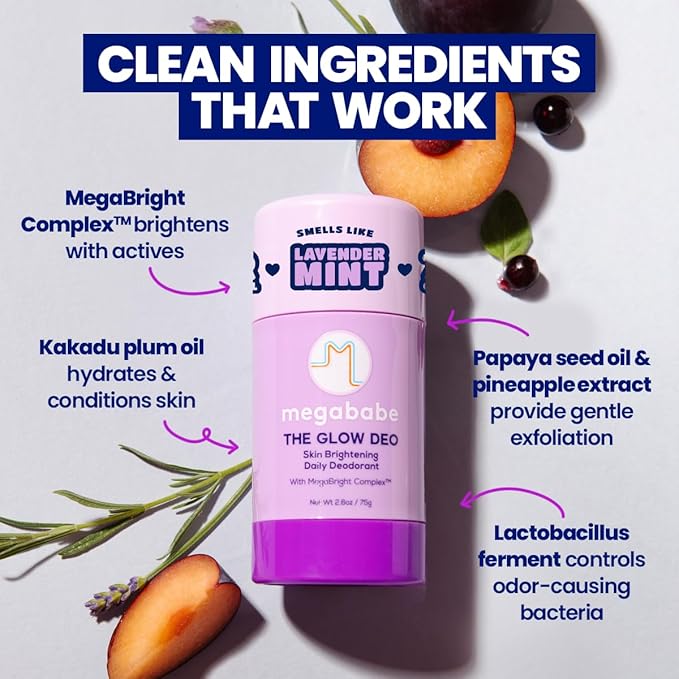 Megababe Daily Deodorant - The Glow Deo with 72 hour Odor Protection | Aluminum-Free, All Natural | MegaBright Complex Brightens Skin | 2.6 oz