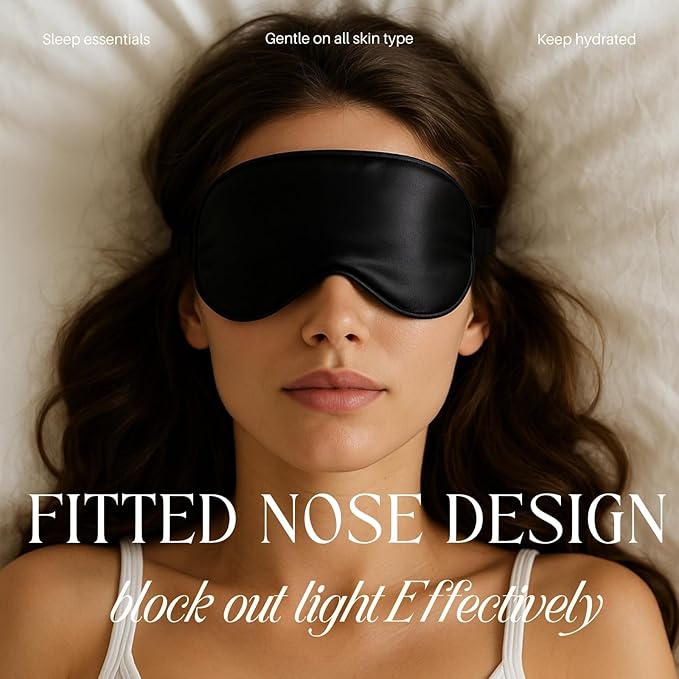 LCBD Silk Satin Sleeping Eye Mask, Black Sleep Eye Mask Night Blindfold for Women and Men, Soft Breathable Blackout Eyeshade Eye Cover for Travel, Wedding Bridesmaid Gift