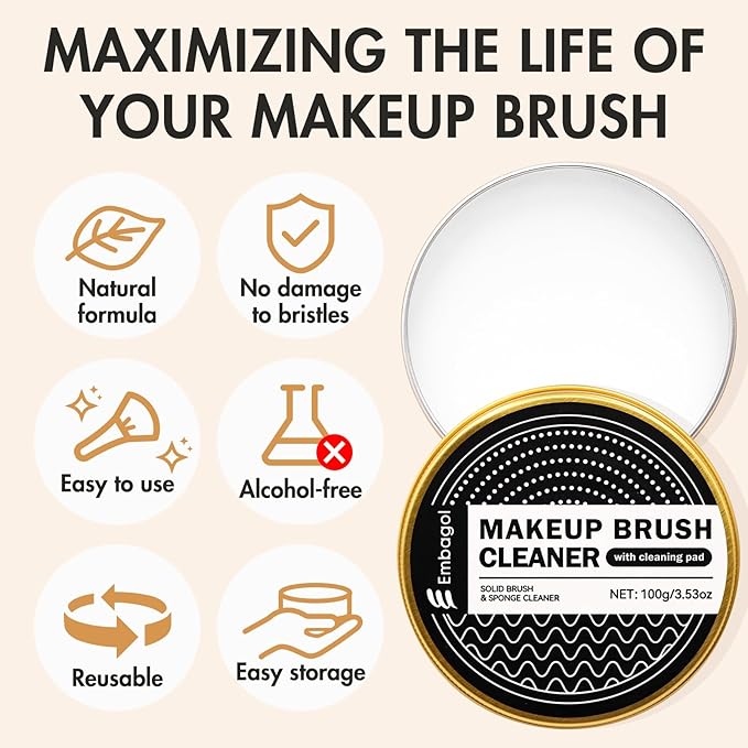 Embagol Makeup Brush Cleaner Solid Brush & Sponge Soap With Silicone Cleaning Pad, Vegan, Deep Cleaning, No Residue(100g/3.53oz)