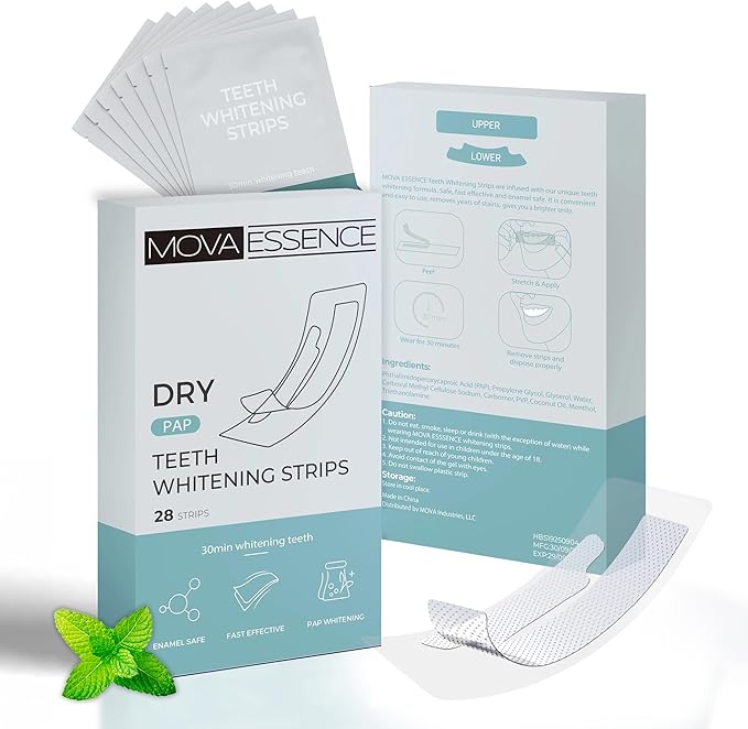 Teeth Whitening Strips - Dry Pap - 14 Treatments (28 Strips) - Enamel Safe - Fast Effective Brighter White Teeth - 30-Minute Treatment