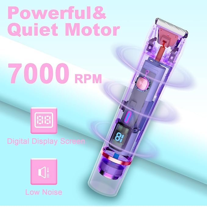 Bikini Trimmer for Women, 2 in 1 Electric Razors for Women Pubic Hair, IPX7 Waterproof Dual Head Bikini Shaver with LED Display, Rechargeable Electric Trimmer (Purple)