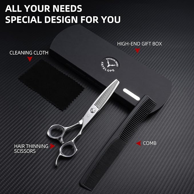 6” Professional Hair Thinning Scissors, VG10 Steel, 30 Teeth Blending Shears with 30% Thinning Rate, Lightweight Ergonomic Design for Barbers, Stylists & Home Use