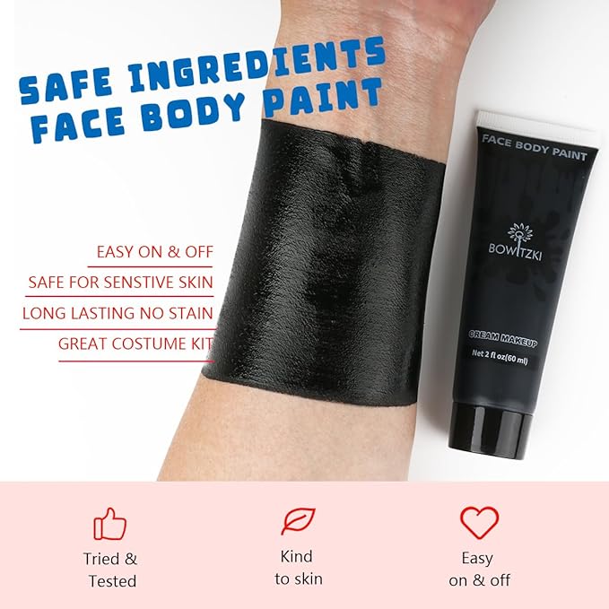 Bowitzki Face and Body Paint 2oz Cream Makeup 60ml Water Based Face Painting Special Effects For Adults Halloween Christmas Party Stage Cosplay (Black+White)