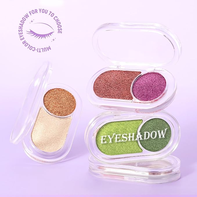 2Pcs Red Glitter Eyeshadow Palette, Rose Double Colors Sparkling Eye Shadow Palette, High Pigment Single Eyeshadow, Blendable & Smooth Eye Makeup for Women, Brownish Red & Roses Pink