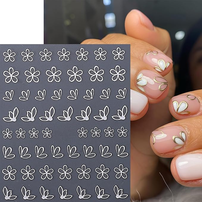 6Pcs Gold Nail Art Stickers 3D Metallic Silver Floral Leaf Nails Decals Flower Petal Nails Design Nail Supplies Nails Sticker Floral Manicure Decorations for Women Spring DIY Manicure Accessories