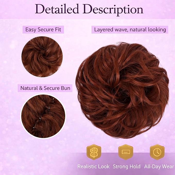 Juvabun Messy Bun 2.0 Dark Red Messy Bun Hair Extension Rich Color Hair Bun Scrunchie for Women Styling