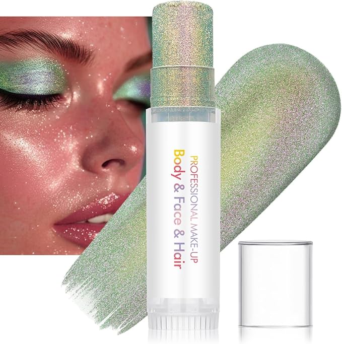 Body Glitter Stick for Face, Body & Hair - Orange & Green/Purple Fine Sparkle Glitter, 2 Pack | Long Lasting Party Makeup for Festival, Rave, Concert & Cosplay