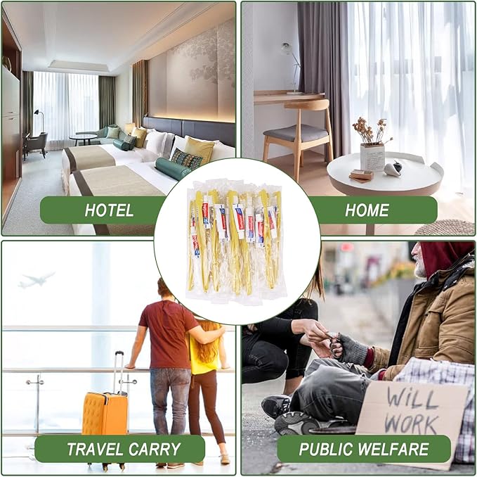 Disposable Toothbrushes with Toothpaste,500 Pack Yellow Hollow Individually Wrapped Disposable Travel Toothbrushes Kit in Bulk for Homeless,Nursing Home,Hotel,Charity