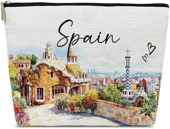 Ythuil Spain Travelling Gift Makeup Bag, City Travel Cosmetic Bag for Purse, Watercolor Makeup Bags, Spain Souvenir, Trip Favors for Traveller Lovers, City Themed Organizer