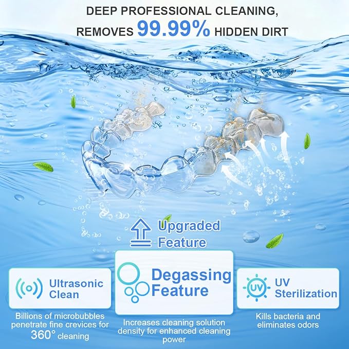 Ultrasonic Retainer Cleaner Machine, 48kHz Ultrasonic Dentures Cleaner with Timer & 4 Modes, 240ML Dental Pod for Mouth Guards, Braces, Aligner, Toothbrush, Jewelry, Makeup tool (White)